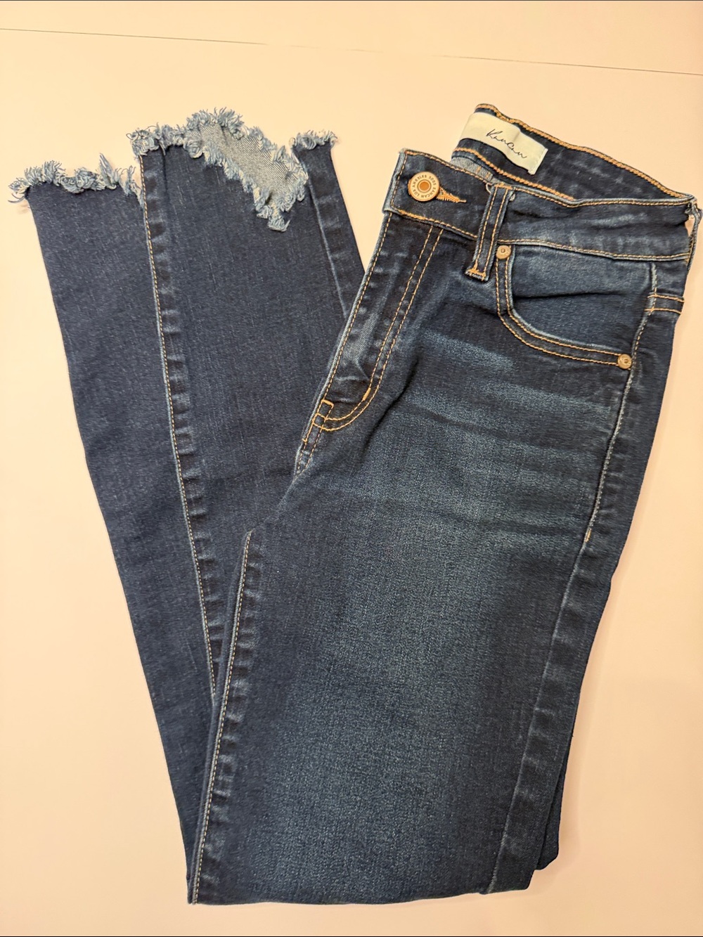 KanCan Women's Dark Blue Frayed Hem Cropped Jeans